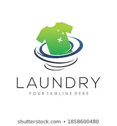 laundry logo design with green t - shirt and blue ring around it's neck