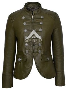 Top Rated 'VICTORY' Ladies Olive Military Parade Style Soft Real Nappa Leather Jacket 8976, Womens Coats Jackets Fall Leather Biker Jacket With Buttons, Military Leather Jacket For Fall, Military Style Leather Jacket For Fall, Style Leather Jacket, Military Jackets, Womens Coats, Military Style, Women's Coats & Jackets, Military Fashion