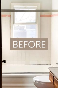 before and after photos of a bathroom remodel