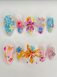 nails inspo, colorful nails Hibiscus Nails, Themed Nails, Hippie Nails, Nail Designs Tutorial, Cherry Nails, Girly Acrylic Nails, Really Cute Nails, Beach Nails