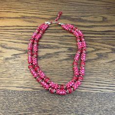 double strand beaded necklace mid century  fuschia pink hook clasp vintage beaded necklace Pink Multi-strand Large Beads, Pink Double Strand Faceted Bead Necklace, Pink Double Strand Beaded Necklace With Faceted Beads, Pink Double Strand Faceted Beaded Necklaces, Vintage Pink Faceted Bead Necklaces, Vintage Pink Faceted Beaded Necklaces, Pink Vintage Beaded Necklaces With Colorful Beads, Carmel Brown, Wooden Purse