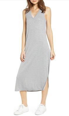 A long tank dress is your new go-to for the season, cut from soft loose-knit terry for unencumbered movement or uninterrupted lazing. • 32" to 48" length (size Medium)• V-neck• Side slits• Unlined• 53% rayon, 47% polyester• Machine wash, dry flat Comfortable Holiday Outfits, Embellished Skirt, Midi Tank Dress, Womens Sheath Dress, Long Tank, Nightgowns For Women, Silk Print Dress, Midi Dress Summer, Midi Shirt Dress