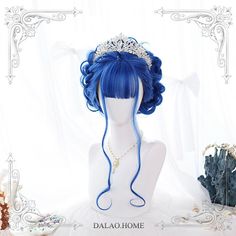 Kawaii Wigs, Anime Wigs, Long Curly Wig, Blue Wig, Cosplay Hair, Kawaii Hairstyles, Harajuku Style, Fantasy Hair, Human Wigs