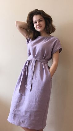 "Linen dress for women, it's elegant, minimalist, and is sure to compliment every occasion, from formal gatherings to outings with friends. Made from 100% European flax, length is ± 110 cm (43\") EASY CARE: machine washable (40 C/104 F); tumble dry on low heat; wash separately or with similar colors. Wrinkliness is part of linen's charm - the wrinklier the fabric, the purer it is. We do not recommend to iron your linens but if you must, do it on low heat when the garment is still a little damp." Cute Night Dress For Women, Elegant Knee-length Linen Dress With Relaxed Fit, Elegant Linen Dress With Relaxed Fit, Elegant Relaxed Fit Linen Dress, Chic Solid Color Relaxed Fit Dress, Solid Color Relaxed Fit Knee-length Dresses, Chic Relaxed Fit Solid Color Dress, Elegant Spring Linen Dress With Relaxed Fit, Chic Solid Color Linen Dress