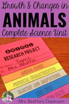 four different types of animal science unit with text that reads, growth & changes in animals complete science unit