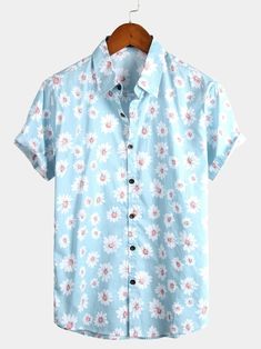 Tropical Hawaii, Sun Beach, Flower Shirt, Daisy Print, Tropical Floral, Floral Shirt, Hawaiian Shirt, Printed Shorts, Short Sleeve Shirt