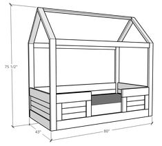 a drawing of a bed with drawers and a canopy over it's headboard