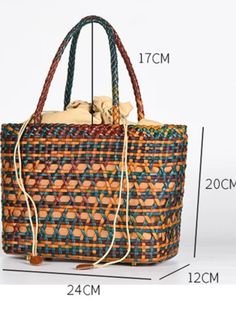 Casual style. Lightweight. Straw. Raffia natural fiber. Lined. Drawstring. Metal bottom accesories. Measurements are 24 cms. Length (9.44” inches) x 20cms height (7.87” inches) x 12 cms width (5" inches) Color may be lighter or darker depending of the device it is displayed. High Heel Wedges Platform, Espadrilles Sneakers, Chanel #1, Visor Sunglasses, Romper And Jacket, Straw Handbags, High Heel Wedges, Platform High Heels, Wide Pants