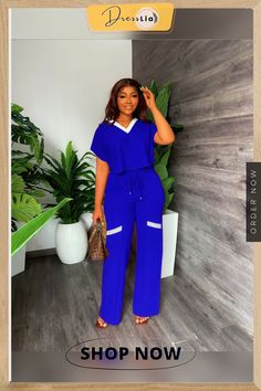 V Neck T Shirt Straight Pants Two Piece Set Casual Relaxed Fit Pant Set For Work, Casual Blue Short Sleeve Pant Set, Casual Blue Pant Set For Work, Pants Summer, Straight Pants, Two Piece Sets, Two Piece Set, 1 Million, Neck T Shirt