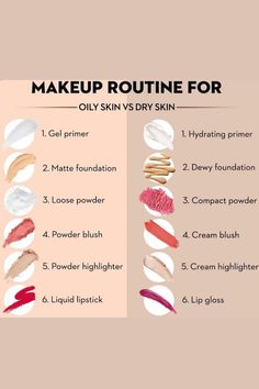 Makeup For Skin Types, Makeup Tips For Dry Skin Faces, Matte Makeup For Oily Skin, Make Up Routine For Oily Skin, Makeup Routine Oily Skin, Makeup Routine Dry Skin, Makeup Routine For Oily Skin Daily, Makeup Steps For Oily Skin, Makeup Tips For Oily Skin How To Apply