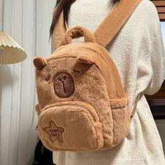 Student School Bag Cute Plush Capybara Bag Casual All-match Fur Bag Large Capacity Backpack Kawaii Capybara, Capybara Plush, Fur Backpack, Vibrant Personality, Baby Backpack, Cartoon Bag, Plush Backpack, Fur Bag, Cute Plush