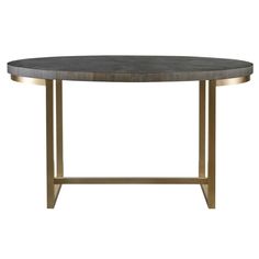 an oval table with gold legs and a black marble top, against a white background