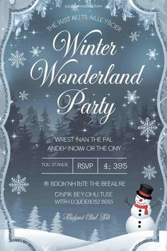 winter wonderland party flyer with snowman