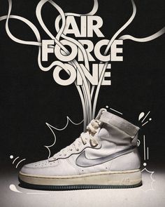 an advertisement for the nike air force one shoe is shown in white and black colors