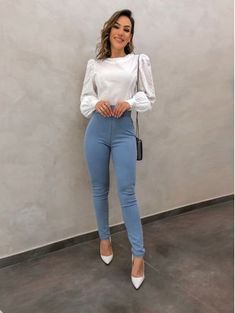 Look Jean, Rock Outfit, White Heels, Casual Chic Outfit