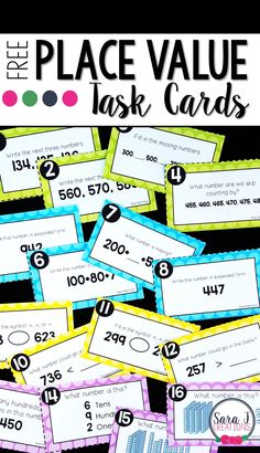 place value task cards with numbers and times for each card in the same row,