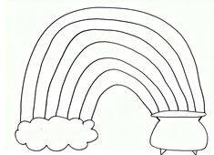 a coloring page with a pot of gold and a rainbow in the sky above it