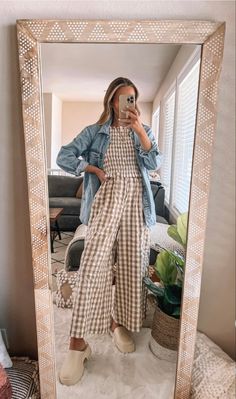 Teacher Outfits Jumpsuit, Jean Day Teacher Outfit, Cute High School Teacher Outfits, Coastal Teacher Outfits, Casual Teacher Outfits Midsize, Hs Teacher Outfits, Homemaking Outfit, Cute Teacher Dresses, Crunchy Teacher Outfits