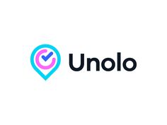 the logo for unolo is shown in blue and pink with a check mark on it