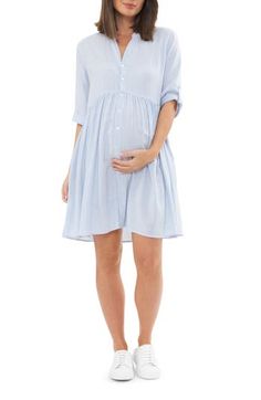 Enjoy off-duty days throughout the trimesters in this effortless dress boasting a button-front design for easy nursing. V-neck Elbow-length sleeves Unlined 100% viscose Hand wash, dry flat Imported Spring Nursing-friendly Maternity Dress, Casual Blue Maternity Dress Nursing Friendly, Summer Daywear Nursing-friendly Maternity Dress, Summer Maternity Dress, Nursing Friendly, For Daywear, Daywear Nursing-friendly Maternity Dress, Summer Maternity Dress Nursing Friendly Daywear, Maternity Nursing Dress, Nursing Dress, Maternity Nursing