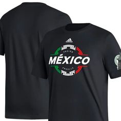 Adidas Mexico National Team Black El Tri T-Shirt Black T-shirt With Team Logo For Fans, Black Graphic Tee With Team Logo, Black Fan Apparel T-shirt With Logo Print, Black Fan Apparel T-shirt For Merchandise, Black Crew Neck Top With Team Logo, Black Fan Apparel T-shirt With Team Name, Black Graphic Tee With Team Name, Black Logo Print Tops For Fan Merchandise, Black Fan Merchandise Top With Logo Print