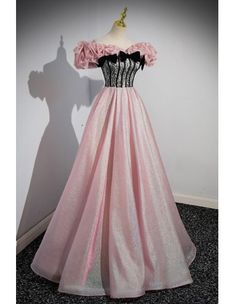 10% off now! Shop off shoulder ruffle corset cute pink with black lace prom dress online. Sheprom offers formal, party, casual & more style dresses to fit your special occasions. Pink And Black Quinceanera Dresses, Human Hijinks, Pink And Black Prom Dress, Draculaura Core, Pink Victorian Dress, Ruffle Corset, Black Corset Dress, Black Lace Prom Dress, Rose Stencil