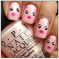 2014 Halloween Minecraft Nails Art Designs - Pig Nails for 2014 Farm Animal Nails, Animal Nail Designs, Animal Nail Art, Valentine Nails, Cute Nail Art Designs, Animal Nails