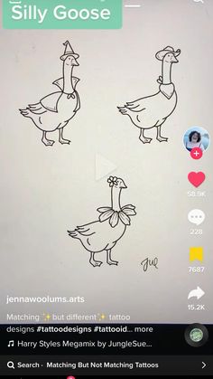 an image of three ducks drawn on paper with the caption silly goosee in it