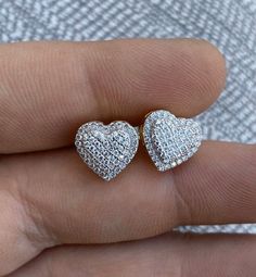 "Amazing womens/girls heart stud earrings Solid 925 sterling silver! 14k gold plated Stamped 925 for authenticity Wont turn your ears green! 2ct vvs man made diamonds Icy stones! SUPER ICY...Must see in the sun! About 0.4\" (10.5mm) wide perfect large size! Pair weighs around 3.5 grams Screw backs for a secure fit!" Vvs Clarity Diamond Earrings For Valentine's Day, Valentine's Day Round Diamond Earrings With Vvs Clarity, Valentine's Day Vvs Clarity Diamond Round Earrings, Anniversary Earrings With Heart Charm, Heart Charm Round Earrings For Anniversary, Valentine's Day Diamond Cut Heart Earrings, Hypoallergenic Heart Cut Jewelry For Valentine's Day, 14k Gold Heart Earrings With Diamond Cut, Round Cut Cubic Zirconia Heart Earrings For Gift