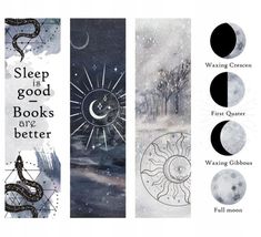 three books with different designs on them and the words sleep is good, books are better