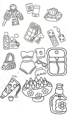 coloring pages for kids with different things to draw on the page, including food and drinks