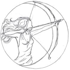 a drawing of a woman aiming an arrow