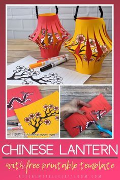 chinese lantern with free printable template and instructions to make it in the shape of a tree