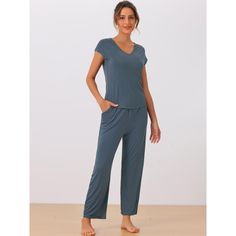 Made of soft stretchy modal fabric, keep you comfy with this casual-fit sleepwear set. These sets are suitable for daily, nightwear, sleeping, indoor, etc. Basic Sweatshirt set, cozy round neck, soft ribbed fabric, comfort and soft. This basic T-shirt and wide-leg pants set offer you comfort and casual loungewear. Solid color and basic design make this set classic and timeless for everyday wear. Perfect gift for all ladies when at home or enjoying a cozy lounging time. Blue Sleepwear Long Pants For Loungewear, Blue Long Pants Sleepwear For Loungewear, Solid Color Sleepwear Long Pants For Loungewear, Solid Color Long Pants Sleepwear For Loungewear, Comfortable Solid Color Sleep Sets, Casual Soft Touch Sleepwear For Loungewear, Casual Modal Sleepwear For Loungewear, Comfortable Soft Touch Sleepwear For Loungewear, Comfortable Solid Color Sleepwear For Relaxation