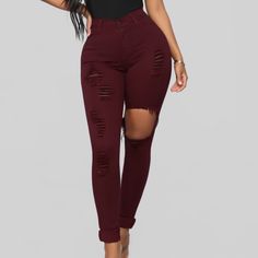 Brand New Fashion Nova High Rise Denim All Tags Are Still Attached Denim Is A Wine Burgundy Color Size 5 Inseam 27.5 In [29] Red High Rise Non-stretch Jeans, Red Non-stretch High-rise Jeans, Red Non-stretch Trendy Jeans, Trendy Red Distressed Bottoms, Casual Red Distressed Bottoms, Casual Distressed Red Bottoms, Burgundy Cotton Jeans For Fall, Fitted Burgundy Casual Jeans, Burgundy Jeans