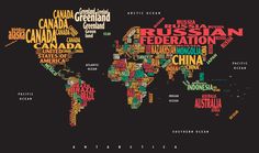 the world map is made up of words that spell out countries and their names in different languages