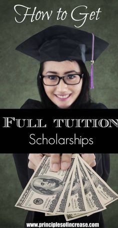 a woman in graduation cap and gown holding stacks of money with the words how to get full