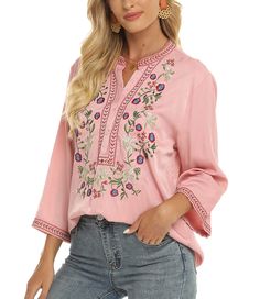 PRICES MAY VARY. Elevate your wardrobe with Higustar's embroidered tops for women, perfect for any occasion. This is a very lightweight women's top. Stand out in style with our mexican floral embroidered top, a unique and beautiful addition to your wardrobe. This is a very lightweight women's top. Stay on-trend this summer with our womens boho tops and blouses, featuring intricate embroidery and comfortable fits. Embrace the bohemian style with our embroidered mexican peasant blouse, a versatile Peasant Shirt, Boho Shirts, Embroidery Blouse, Peasant Blouse, Blouse Patterns, Tunic Blouse, Boho Chic Fashion, Embroidered Shirt, Embroidered Top