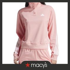 in stock Adidas Track, Adidas Sportswear, Striped Sleeve, Mock Neckline, Womens Activewear, Adidas Logo, Adidas Women, Effortless Style, Active Wear