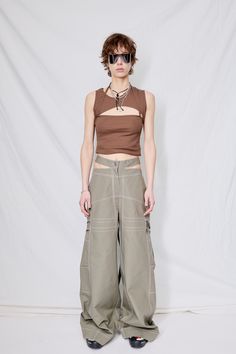 Tunnel Vision Clothing, Cargo Pants Runway, Modular Clothing, Modular Fashion, Pant Design, Stirrup Pants, Contrast Topstitching, Waistband Pants, Photoshoot Studio