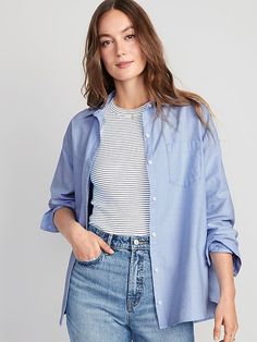 Saw this on Old Navy: Kawaii Clothes Goth, Navy Boyfriend, Oversized Button Down Shirt, Oxford Blue, Boyfriend Shirt, Style Mistakes, Old Navy Women, Plaid Tops, Old Navy Tops