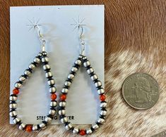 Stunning hook lightweight orange coral native hand strung sterling silver teardrop earrings. The perfect earrings for the fall weather headed our way! The perfect earrings to add to your jewelry collection or gift to a loved one. These Navajo pearl style teardrop earrings are hand strung together. Each of the sterling components are soldered closed to ensure durability and peace of mind. Size: 2.5” Inches length x 1.25” inches width Stone: Coral Adjustable Southwestern Teardrop Jewelry, Southwestern Adjustable Teardrop Jewelry, Silver Teardrop Beaded Jewelry, Southwestern Teardrop Jewelry For Jewelry Making, Teardrop Silver Beads Jewelry As Gift, Teardrop Silver Beads Jewelry Gift, Artisan Orange Nickel-free Jewelry, Artisan Hypoallergenic Jewelry, Southwestern Style Teardrop Dangle Earrings