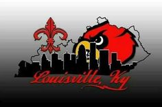 the logo for the university of louisville football team in front of a cityscape