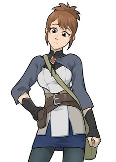 a cartoon character with brown hair and blue pants, wearing an outfit that looks like she is