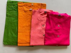 Beautiful cotton kurtas... Perfect for casual gatherings such as get togethers, picnics, BBQS,and just to lazy around the house with Colors Salmon Pink (2 styles ) long Kurti , and short Kurti Hot pink Green Orange (2styles ) Sizes Chest M 38 (fits smalls as well pretty nicely) Large 40 XL 42 XXL 44 100% cotton Some Kurti length are 44in 3/4th sleeves Some Kurti length are 36in 3/4th sleeves Hand wash and line dry Some colors might differ due to lighting when taking the photos Dm for orders or a Short Kurti, Long Kurti, Zig Zag Print, Salmon Color, Salmon Pink, Blue Polka Dots, Green Orange, Green And Orange, Womens Clothing Tops