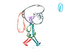 a drawing of a girl with ponytails walking