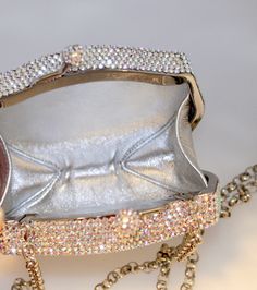 "Heart- stoppingly beautiful! These Formal Evening Purses in ALL SIAM RED, ALL SILVER GRAY, ALL LT. TOPAZ GOLD. All JET BLACK and ALL CLEAR AURORA BOREALIS Crystals in a hexagon shape will be the talk of town!! Each took a month to make, crystal by crystal! This is an evening bag that is fully covered in genuine, very fine, small sized Swarovski Crystals from Austria! Each minaudiere bag is fully crystallized in all sides with meticulous precision and spectacular detail. It is also lined in genu Crystal Evening Bag With Rhinestones, Embellished Crystal Evening Bag For Formal Occasions, Formal Embellished Crystal Evening Bag, Glamorous Crystal Evening Bag With Rhinestones, Glamorous Crystal Evening Bag With Bling, Elegant Crystal Evening Bag With Bling, Elegant Evening Bag With Crystal Bling, Sparkling Crystal Evening Bag For Events, Elegant Crystal Bags With Rhinestones