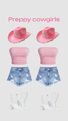 two pieces of clothing with the words prepy cowgirls written on them in pink