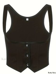 Katykey - Womens Solid Vest with Button Front, Sophisticated Square Neckline and Slim Sleeveless Design, Perfect for Casual Wear Chic Sleeveless Top With Hook And Eye Closure, Black Buttoned Vest For Summer, Elegant Fitted Tank Top With Buttons, Fitted Tank Vest With Buttons, Fitted Cotton Tank Top With Buttons, Black Buttoned Summer Vest, Fitted Button-up Vest With Buttons, Sleeveless Stretch Top With Button Closure, Fitted Tank Top With Button Closure