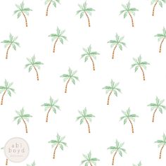 a white background with green palm trees on it